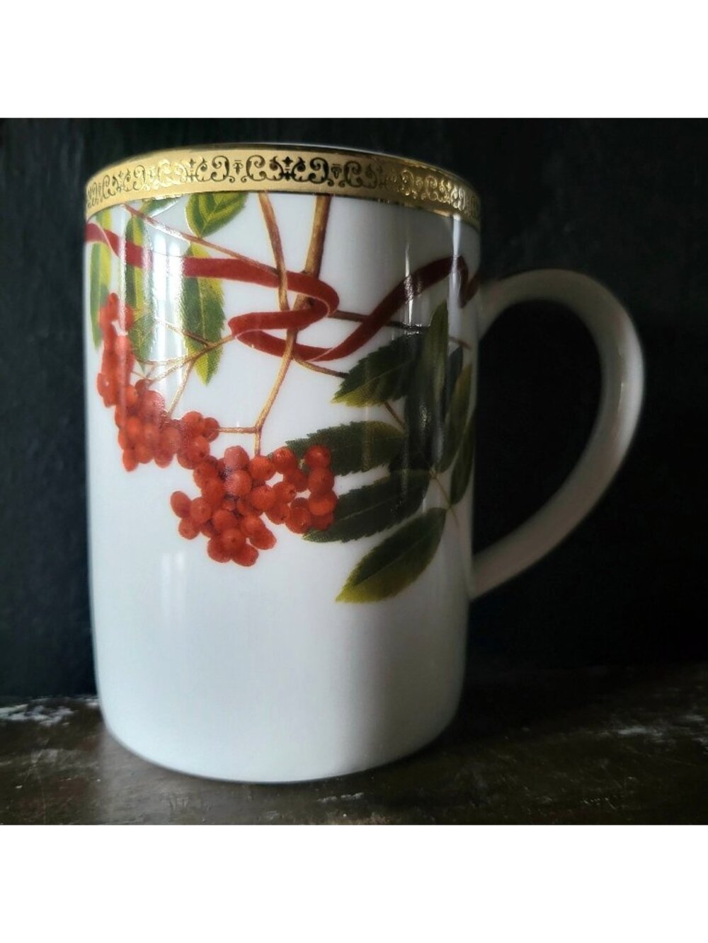 Charter Club Fashion Buffet Gold Holly and Pine Mug Christmas Mug